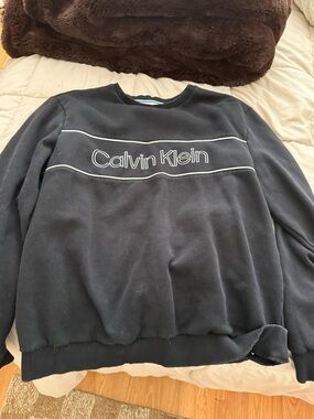 Calvin Klein Black Crewneck Sweater with White Logo Piping